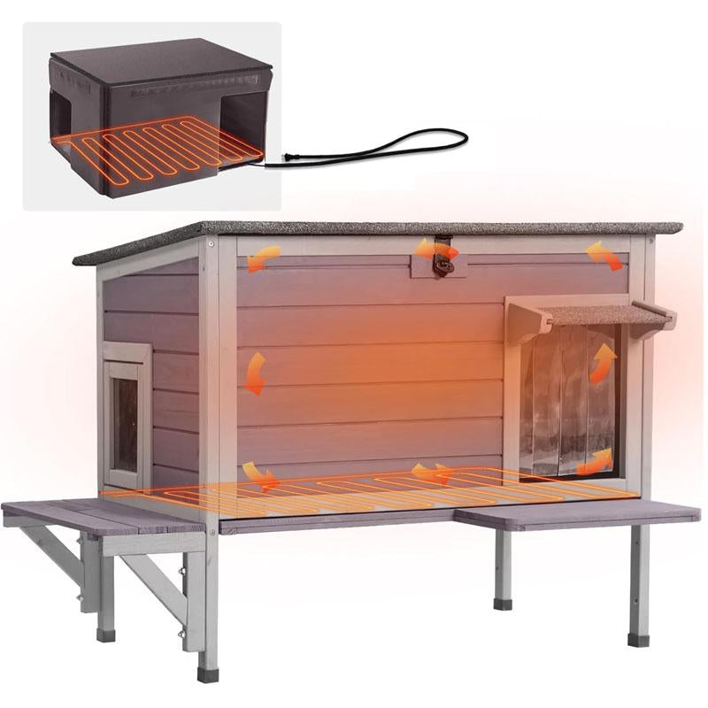 【Falldealsforyou】Aivituvin-Air91-In-Hp Wooden Heated Cat House with Adjustable Temperature Pad | Waterproof Roof| Outdoor Cat Shelter| Insulation