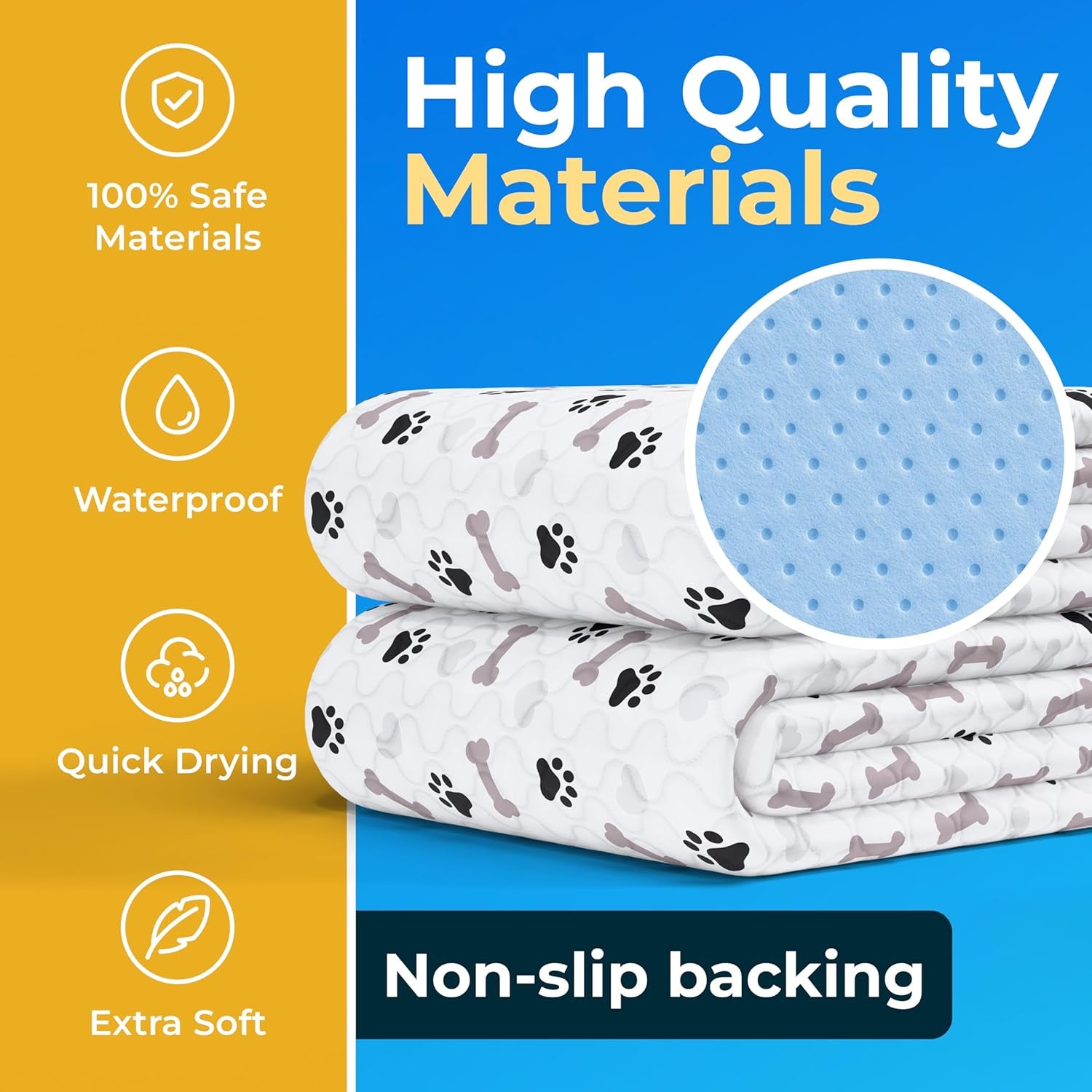Washable Pee Pads for Dogs - Waterproof Reusable Puppy Pads with Anti-Slip Backing, Pet Training Pad for Puppy Playpen, Crate, Whelping Box, Potty Training (Pack of 6 - 30X34)