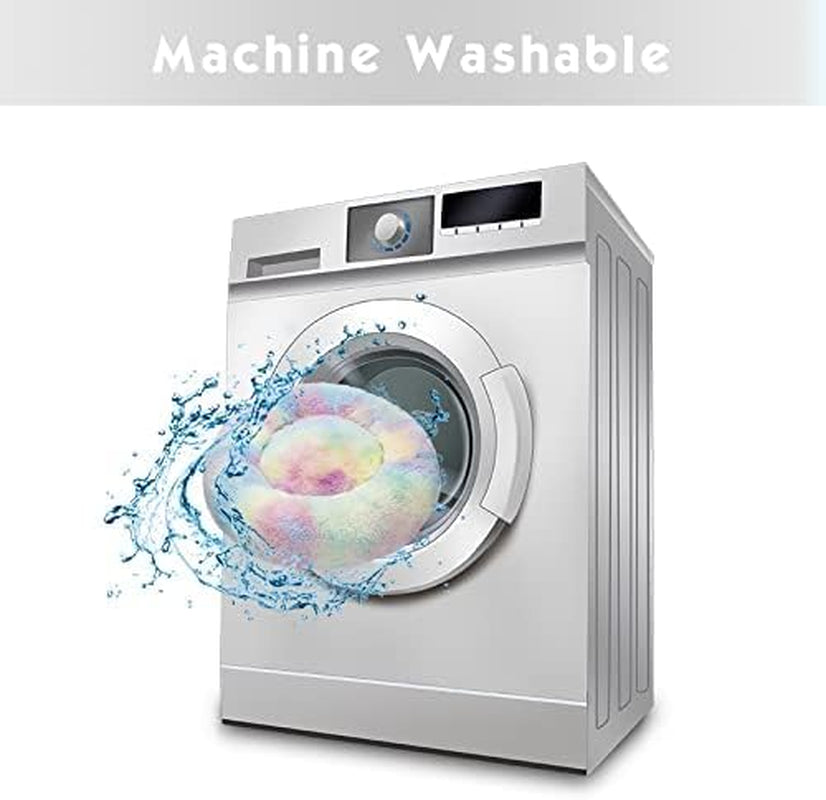 Anti Anxiety round Fluffy Plush Faux Fur Warm Washable Dog Bed & Cat Bed, Original Bed for Small Medium Large Pets,Used to Relieve Joints and Improve Sleep（20"/24"/27''） (20", Rainbow)